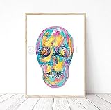 Skull skeleton rainbow halloween death Painting Wall Poster Watercolor Art Print Medical Anatomy