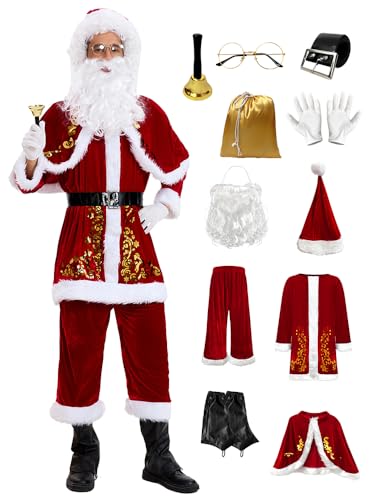 Feynman Disfraz Navidad Adulto, 11PCS Disfraz Papa Noel Santa Claus Cosplay de fiesta de Navidad para adultos 3XL