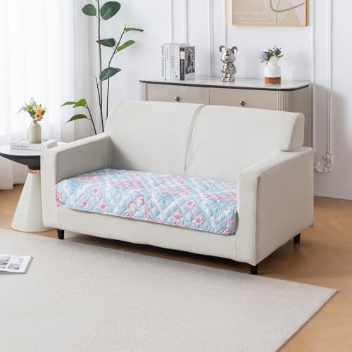 Image of House of Quirk 'Mughal Series' Printed Quilted Sofa Cover for 1 /2 /3 /4 Seater - Anti-Slip, Washable Couch Protector Slipcover (Two Seater, Gulshan Sky, 80x120 cm)
