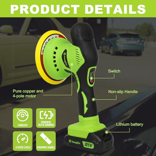 image for Yougfin Cordless Car Buffer Polisher, 6 Inch Portable Polishing Waxer 