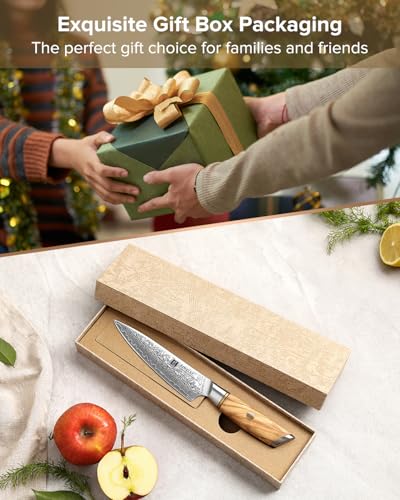 Miniatura 10 de Xinzuo Cuchillo Universal, 13cm Cuchillo Para Pelar Acero De Damasco, Afilado Cuchillo De Fruta Cuchillos De Cocina Multifuncional Cuchillo Chef -Ergonómico De Mango De Madera De Olivo