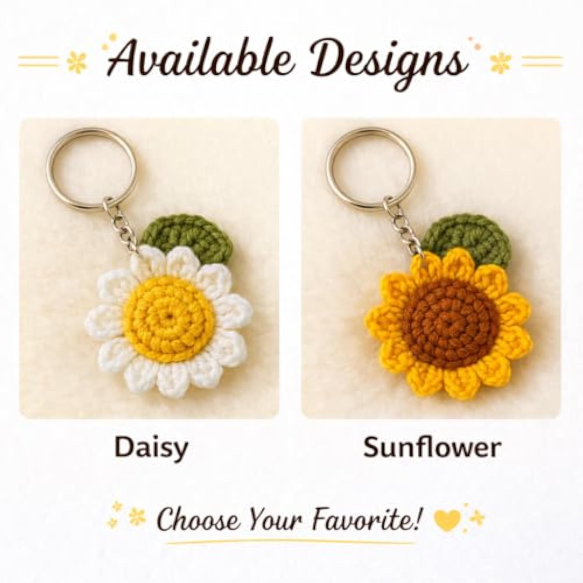 Crochet Sunflower Keychain, Bright Accessory