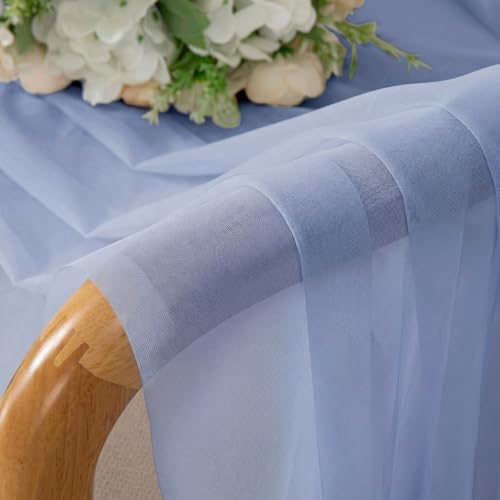 Image of Simplebrand Rod Pocket Top Solid Voile Sheer Curtains for Bedroom, 54 Inch Length Drapes Set of 2, Lightweight and Light Filtering Elegant Denim Curtains Panels Window Treatment, 42Wx54L, Denim