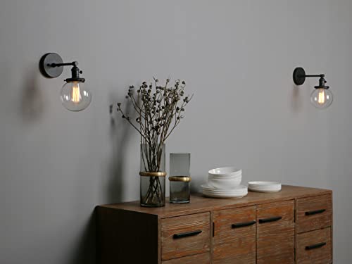 Phansthy Black Wall Sconce Light Industrial Wall Lamp With 5.9 Inches Glass Canopy For Kitchen Bathroom Corridor(Black) #TOP7