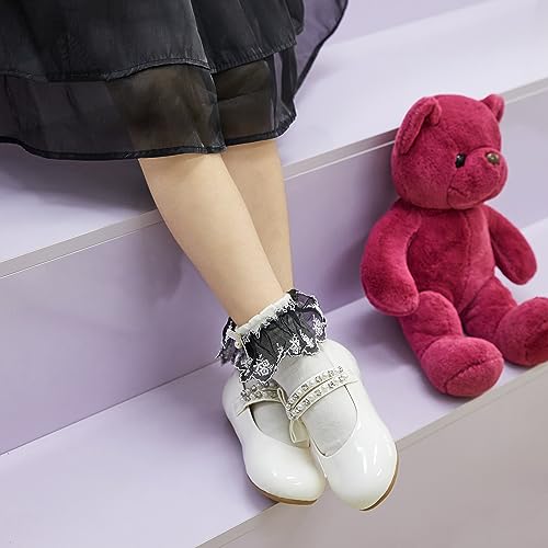 Otter MOMO Toddler/Little Girls Mary Jane Ballerina Flats Shoes Slip-on School Party Dress White Shoes Size 6