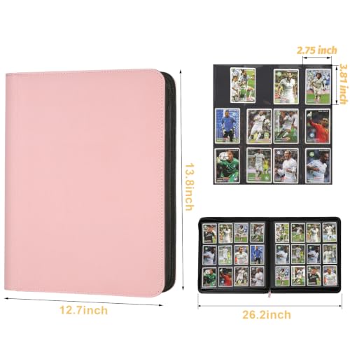 360 Cards Ringless 9-Pocket Side Loading Trading Card Binder, PU Zipper Fixed Page Card Album for TCG Sports Cards, Not Fit Top Loaders (Pink) by GERMUN - Used condition - Image 4
