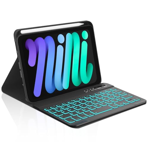 Occtingkind Für iPad mini 7./6. Gen Hülle mit 7-Farben Beleuchteter Tastatur, Deutsches QWERTZ Layout für 8.3 Zoll (2024/2021), Bluetooth 5.0 Keyboard, USB-C, Magnetisch Abnehmbar, Schwarz