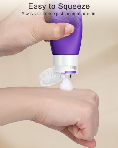 Quatish Travel Size Bottles 5 Pack, Original Patented 3 oz TSA Approved Travel Containers for Toiletries, BPA Free Silicone Shampoo and Conditioner Bottles Leakproof, Purple - 3
