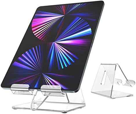 Acrylic Desk Tablet Stand, Jinsheng Clear Tablet Holder, Desktop iPad Stand, Compatible with Tablet Such As iPad Air Mini Pro, Phone 13 Pro 12 Mini 11 XS Max XR X 6 7 8 Plus (4 -13 inch)