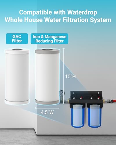 Image of AQUA CREST WF10FG Whole House Water Filter, Compatible with WHF21-FG, GE GXWH40L, FXHTC, Ispring, Culligan RFC-BBSA, Whirlpool, Any 10 inch x 4.5 inch System, Reduces Iron and Manganese
