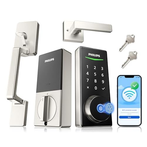 Philips WiFi Smart Lock with Front Door Handle Set, Built-in WiFi, APP Remote & Voice Control, Fingerprint Keyless Entry Door Lock, Keypad Deadbolt Sm