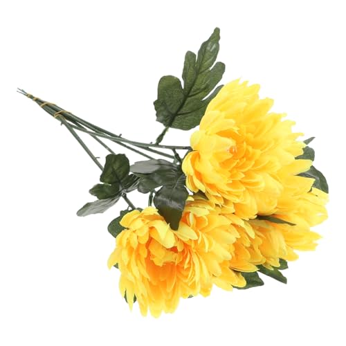 ULDIGI 5 Piezas de Crisantemos Artificiales Amarillos Realistas para Decoración de Cementerios Flores Artificiales de Otoño Resistentes para Jarrón y Arreglos Funerarios