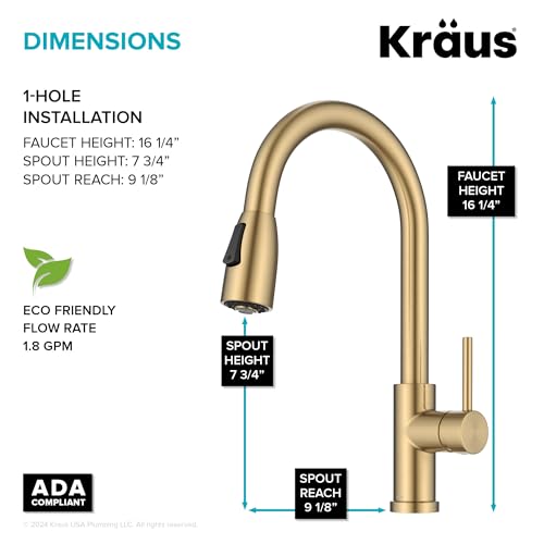 KRAUS Coda 2-Function Single Handle Pull Down Kitchen Faucet in Spot-Free Brushed Brass, KPF-1626BB - image 4