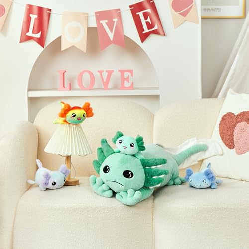 Image of MaoGoLan 31.5 inch Giant Axolotl Plush Stuffed Animal with 4 Babies, Green