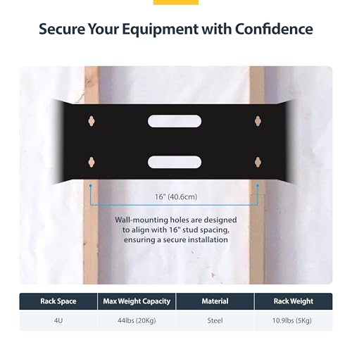 StarTech.com 4U Wall Mount Network Rack - 14 Inch Deep (Low Profile) - 19" Patch Panel Bracket for Shallow Server and IT Equipment, Network Switches - 44lbs/20kg Weight Capacity, Black (WALLMOUNT4) - Image 3
