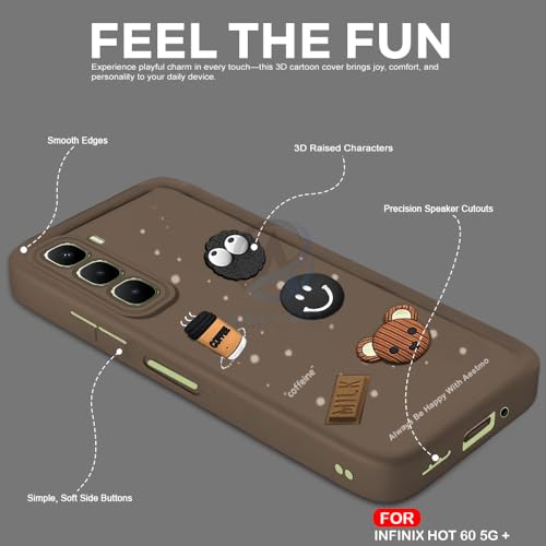 Image of AESTMO Back Case Cover for Infinix Hot 60 5G Cover | Cute Fun Cartoon 3D Ball | Coffee Silicone Case | Full Body Protection | Camera Protection Back Cover for Infinix Hot 60 5G (Brown