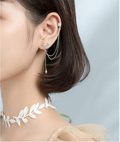 Sluynz 925 Sterling Silver Fashion Star Cuff Earring Chain For Women Teen Girls Star Crawler Earring Wrap Earrings (Pair-Silver) #TOP2