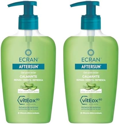 Ecran Aftersun - Gel Post-solar Dermohidratante Reparador Con Aloe Vera Puro, Calma Y Refresca - 200 Ml (Paquete de 2)