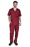NATURAL UNIFORMS Men's Scrub Set Medical Scrub Top and Pants M Burgundy