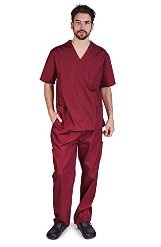 Natural Uniforms Comfortable Fit Men's Workwear Uniform 8 Pocket Top and Pant Set M Burgundy