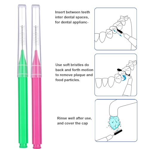 Image of Patelai 100 Pieces Braces Dental Brush for Cleaner Interdental Toothpick Dental Tooth Flossing Head Oral Hygiene Flosser Toothpick Cleaners Tooth Tool(Green,Pink,Mixed Size)