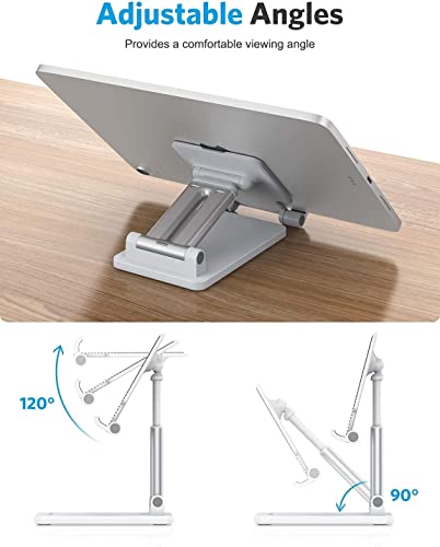 Image of Adjustable Tablet & Mobile Stand | Foldable Double Tube Desktop Holder for Phone & iPad | Multi-Angle Stand for Devices Up to 15.6 Inch (White)