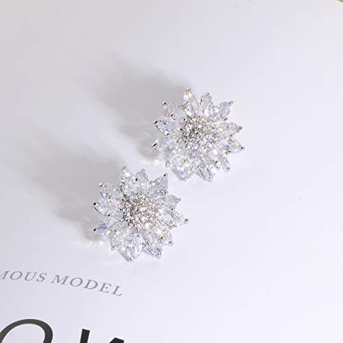 Crystal Flower Burst Stud Earirings - Big Sterling Silver CZ Cubic Zirconia Rhinestone Daisy Sunflower Floral Cluster Studs Bridal Wedding Party Prom Costume Jewelry for Bride Bridesmaids Women Birthstone Birthday Gift4