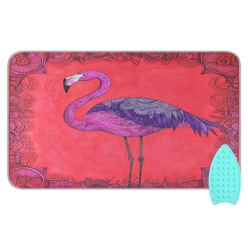 pnyoin Portable Ironing Mat Mysterious Watercolor Flamingo Travel Ironing Pad with Silicone Iron Rest for Steam Pressing on Tabletop or Bed Heat Resistant Portable Quilting & Travel Blanket