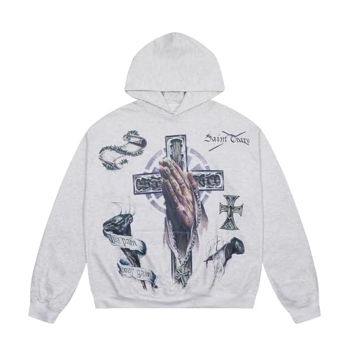 Unisex SAINT Hip Hop Vintage Full Patterm High Printed Loose Hooded Hoodie With Pocket