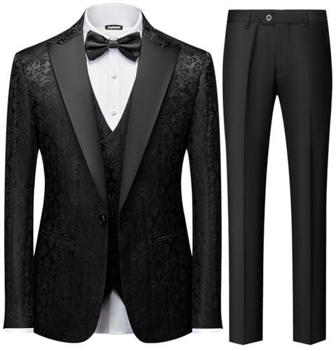 Men Suit 3 Piece Slim Fit Tuxedo for Men Paisley Suit Tux Shawl Lapel One Button Blazer Waistcoat Pant Set for Prom
