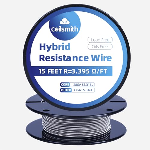 Hot Heating - Versatile 15ft Resistance Kiln Wire. Highly Resistant, Hybrid Core, Ideal for Prebuilt Coils and Fused Clapton Wire Creations. 316L 28+38ga