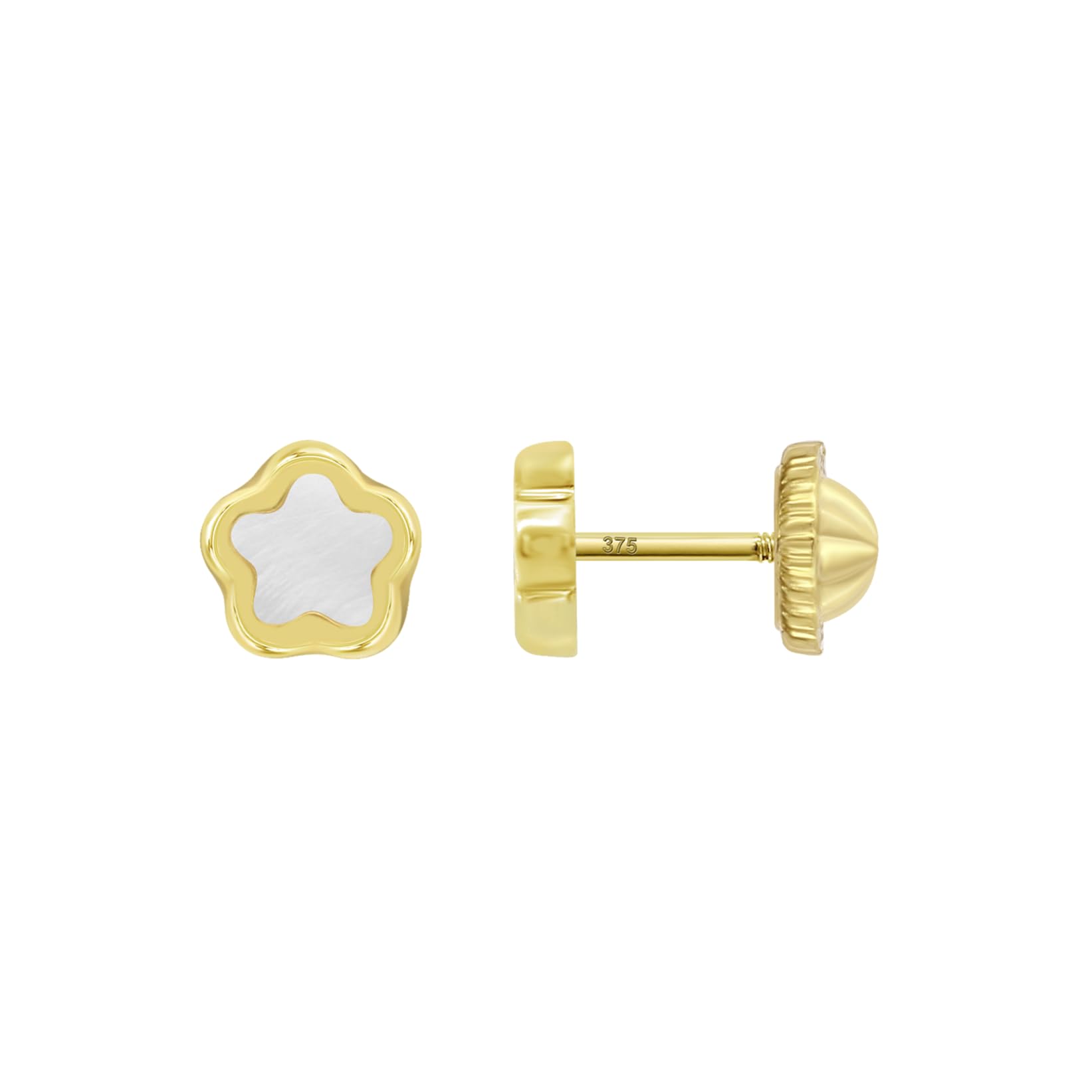 TIME ROAD Pendientes Bebé Niña LG00032/4 de Oro 9K 375 ml - Cierre Seguro de Rosca - Pendientes de Flor 4 mm - Infantil 3, 6, 12 a 24 meses - Ideal como Regalo de Nacimiento, Bautizo o Cumpleaños