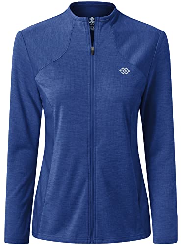 MoFiz Femme Veste de Sport Entièrement Zippée Légère Manche Longue Sweat-Shirt Fin sans Capuche Vest de Survêtement Course Randonnée Décontracté Haut Bleu L Cover