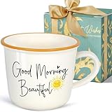 Koouyiedy Cute Sunshine Mug 12oz Good Morning Beautiful Gifts for Couple - Inspirational Birthday Gifts for Wife Girlfriend Friend Coworker Mother Sister Bestie