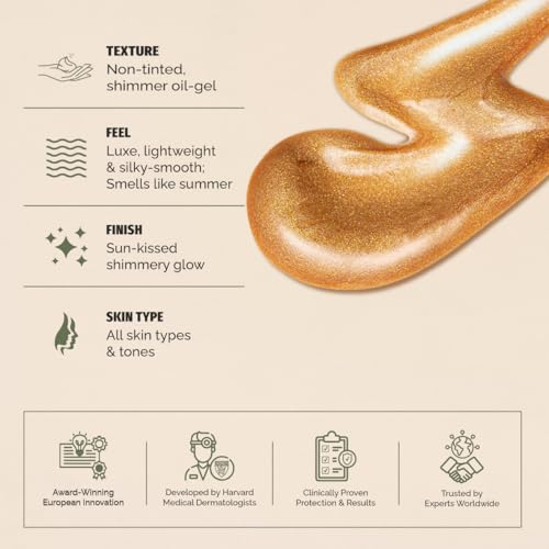 Image of Heliocare 360 Body Glow Sunscreen SPF50+ PA++++ | Golden Touch Shimmer | Broad-Spectrum UVA /UVB, Visible & IR Protection | Fernblock+ Antioxidants | Water & Sweat Resistant | 100 ml