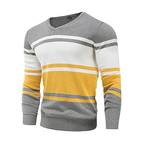 XMAIYIF (Wool) Sweater Cotton Pullover V-Neck Men's Sweaters Fashion Solid Color Slim Sweaters Pullover Men Knitwear Sweater(B,XXL 70-78kg)