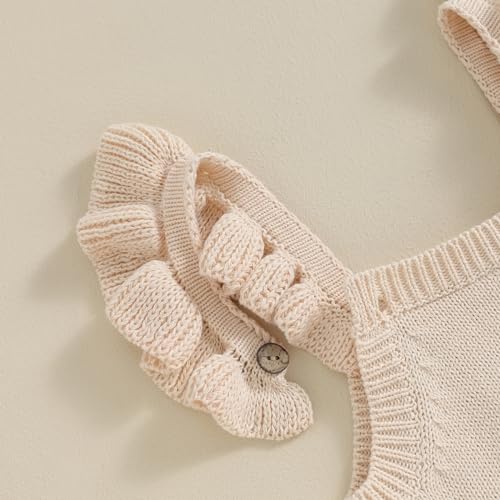 Infant Baby Girl Summer Sleeveless Strap Bubble Romper One Piece Newborn Knitted Floral Bodysuit Outfit4