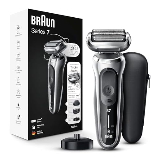 Braun Series 7 360 Flex Head Electric Shaver with Beard Trimmer for Men, Rechargeable, Wet & Dry with Charging Stand & Travel Case, Silver Black