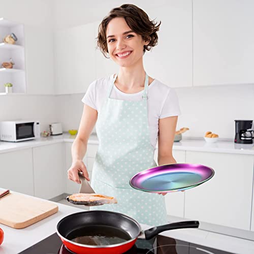 Honeydak 10 Pcs 18/8 Stainless Steel Plate 304 Dishes 8 Inches Adult Plates Reusable Camping Dishwasher Safe Feeding Serving Flat Double Layers Round Dessert (Multi Color) #TOP6