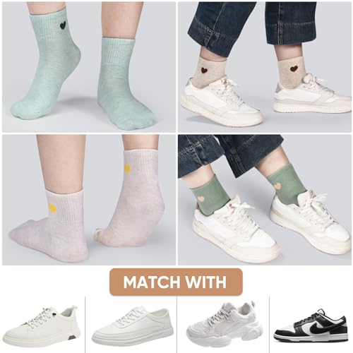 Image of Corlap Women's Cotton Crew Socks - Ankle High Fun Cute Heart Casual Dress Athletic Socks - 5Pairs Gifts for Mother /Her