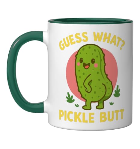 Guess What Pickle Butt Ceramic Mug, Dark Green/White, 11oz