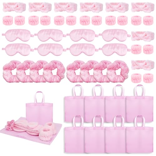 Kit Spa Rose 48 Pièces, Bandeaux, Masques Yeux, Chouchous et Sacs