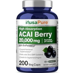 NusaPure Acai Berry Capsules 20000mg | 200 Veggie Caps | Non-GMO, Extract 50:1, Bioperine