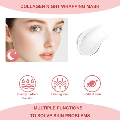 Ayzololo Collagen Night Wrapping Mask,Overnight Wrapping Mask,Peel Off Face Mask,Elasticity and Hydration Care,2.53 fl.oz(Brush Included)