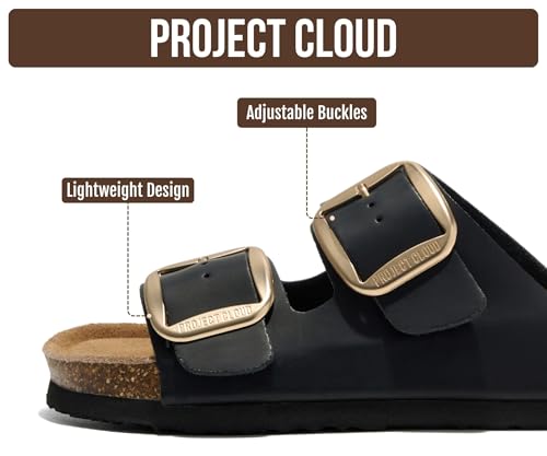 Image of Project Cloud 100% Genuine Leather Footbed Sandals for Women 2026 Comfortable Beach Essentials Womens Sandals Memory Foam Vacation Essentials Slides for Women Footwear (Santorini)