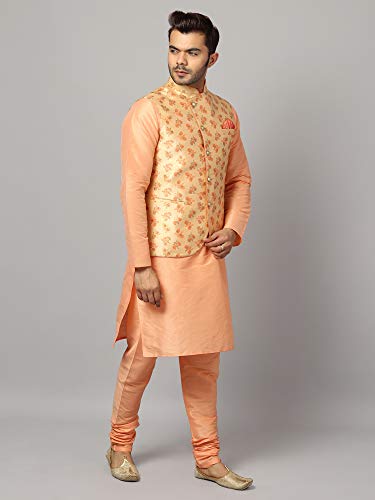 Image of Uri and MacKenzie Men's Silk Blend Kurta Churidar Pyjama with Stylish Nehru Jacket