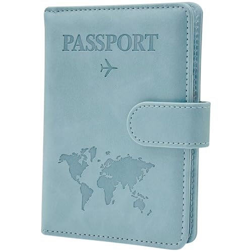 Bponyen Funda Pasaporte Cuero, Porta pasaportes para Viaje con Bloqueo RFID, portadocumentos Viaje para Hombres o Mujeres, Viaje Accesorios, para Tarjetas de crédito y Tarjetas de embarque