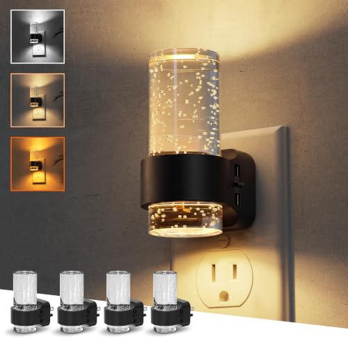 Image of L LOHAS LED Night Lights Plug into Wall, 4 Pack Mini Dimmable Night Light | Dusk-to-Dawn, Soft White /Cool White /Amber 3 Light Color, 0-100LM Adjustable Brightness, Bubble Nightlight for Hallway