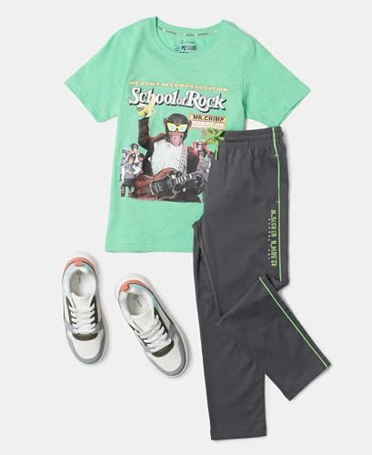 Image of Jockey AB13 Boys Super Combed Cotton Rich Graphic Printed Trackpants with Contrast Side Piping