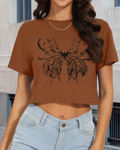 Image of Womens Summer Crop Tops Short Sleeve Round Neck T-Shirts Loose Fit Casual Blouse 2026